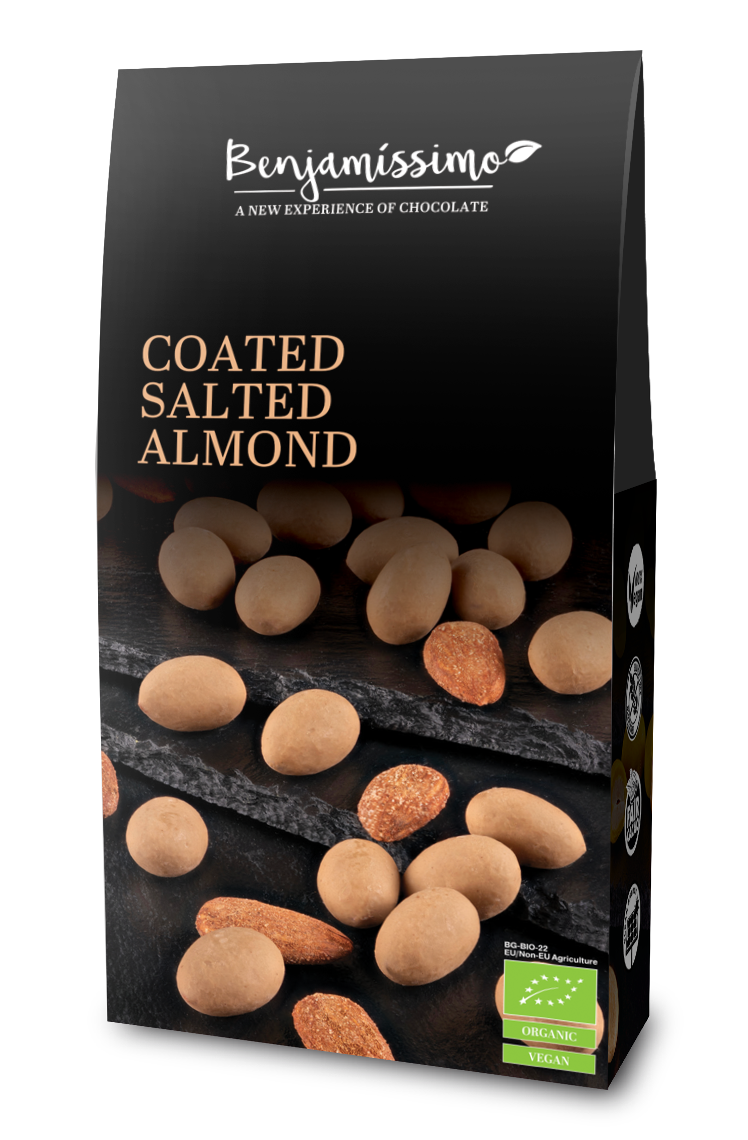 Migdale sarate invelite in ciocolata cu caramel sarat bio  60g Benjamissimo