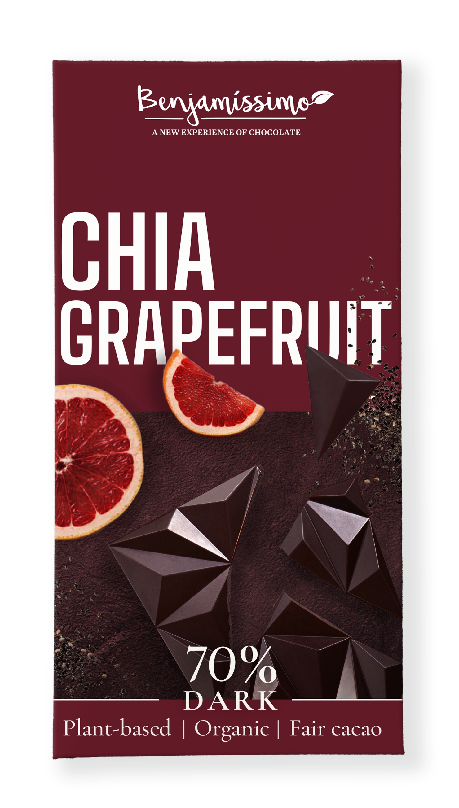 Ciocolata neagra 70% cu chia si grapefruit bio 60g Benjamissimo