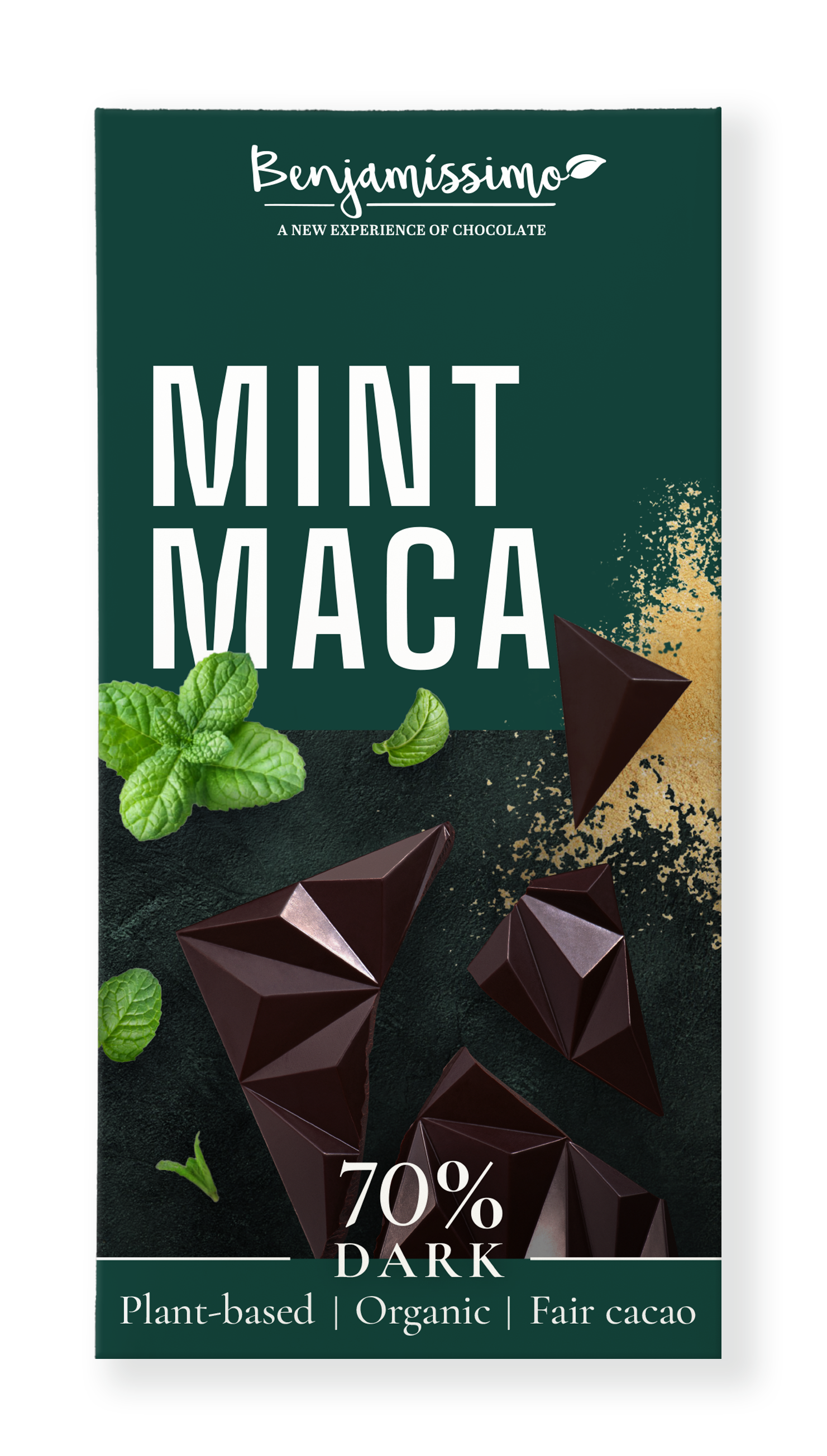 Ciocolata neagra 70% cu menta si maca bio 60g Benjamissimo