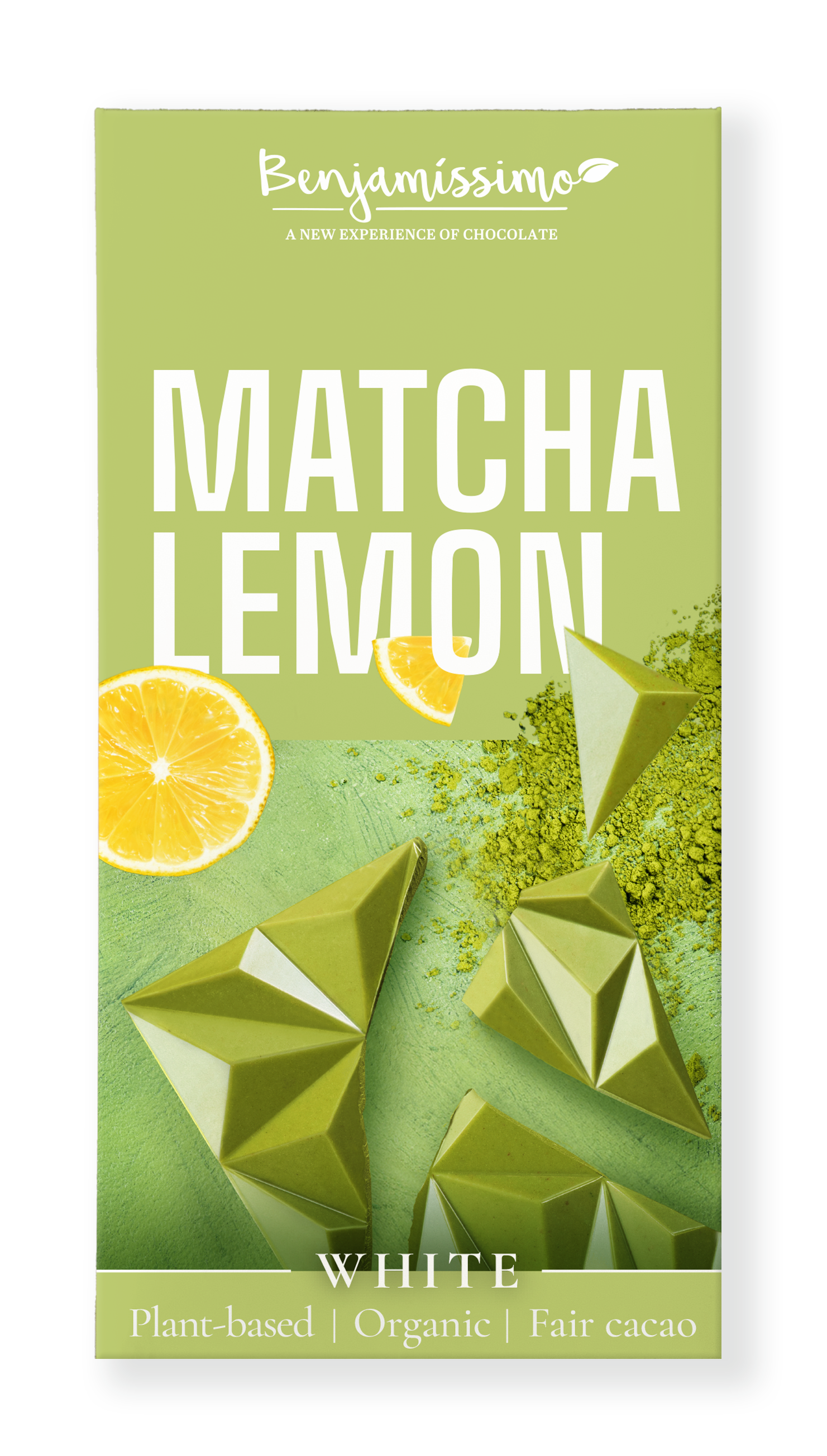 Ciocolata alba cu matcha si lamaie bio 60g Benjamissimo