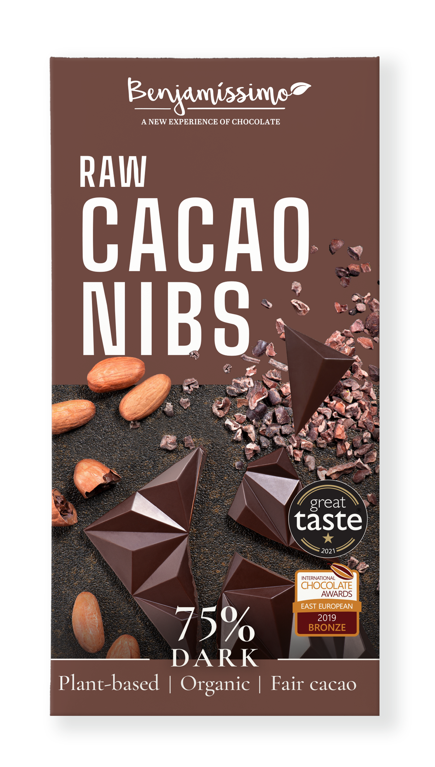Ciocolata neagra 75% cu cacao nibs bio 60g Benjamissimo