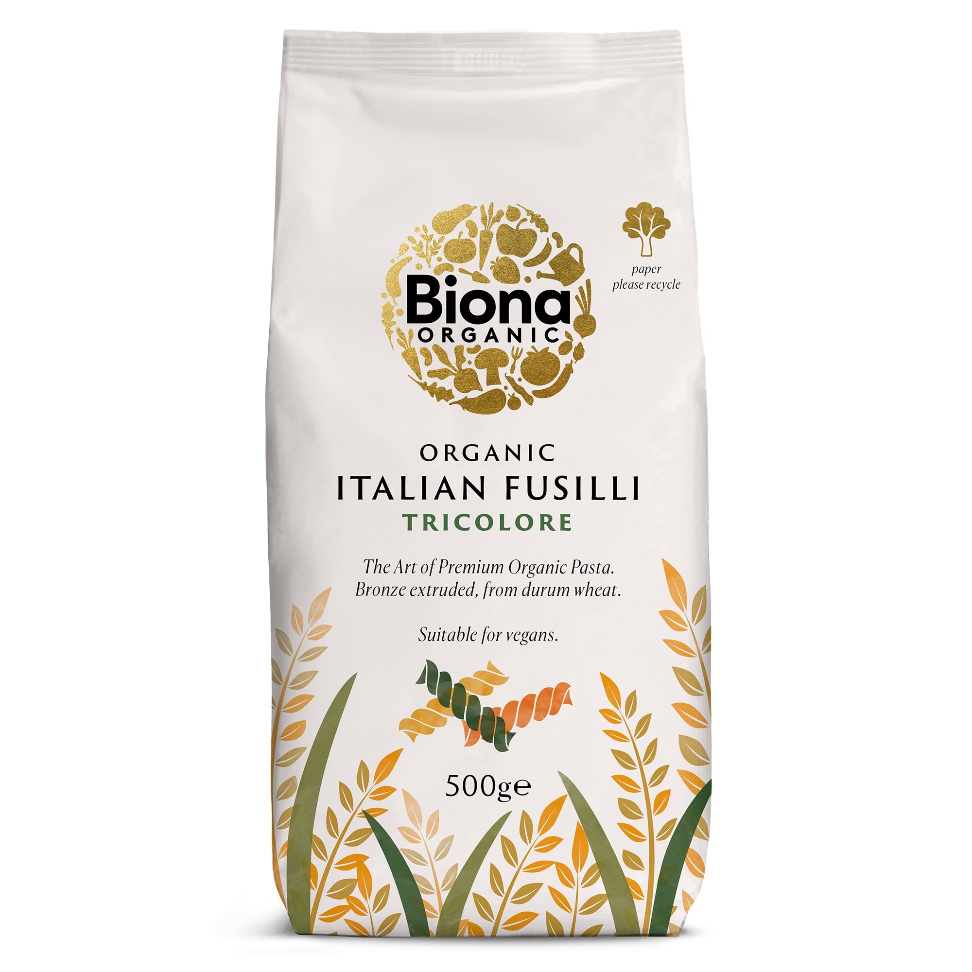 Fusilli tricolore din grau dur bio 500g Biona