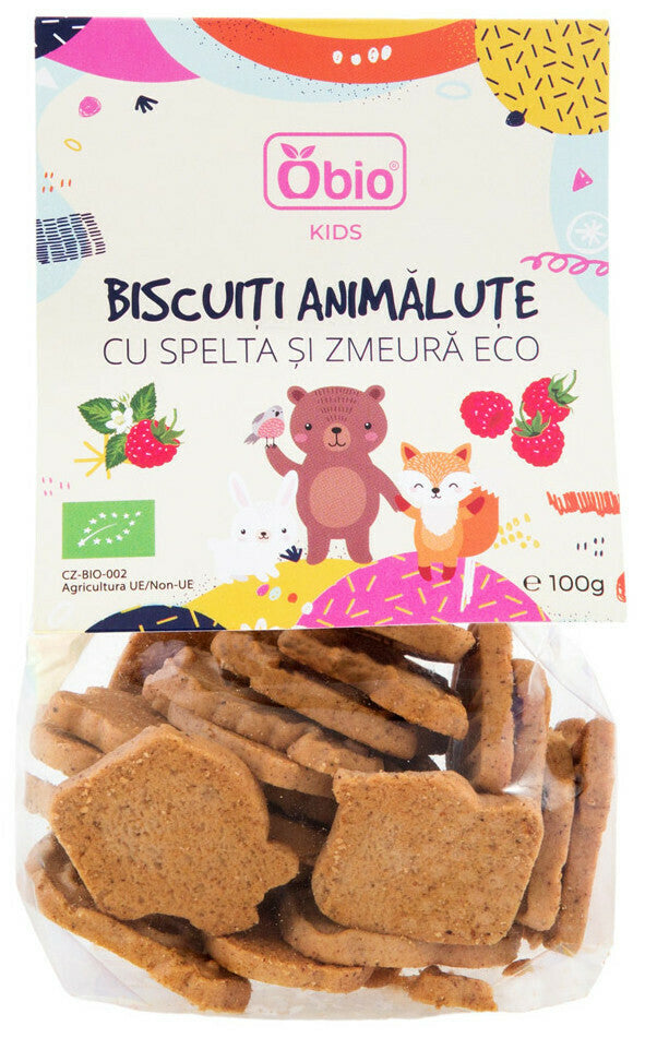 Biscuiti animalute cu spelta si zmeura bio 100g Obio