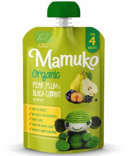 Piure de pere, prune si coacaze negre bio  4+ luni 100g Mamuko
