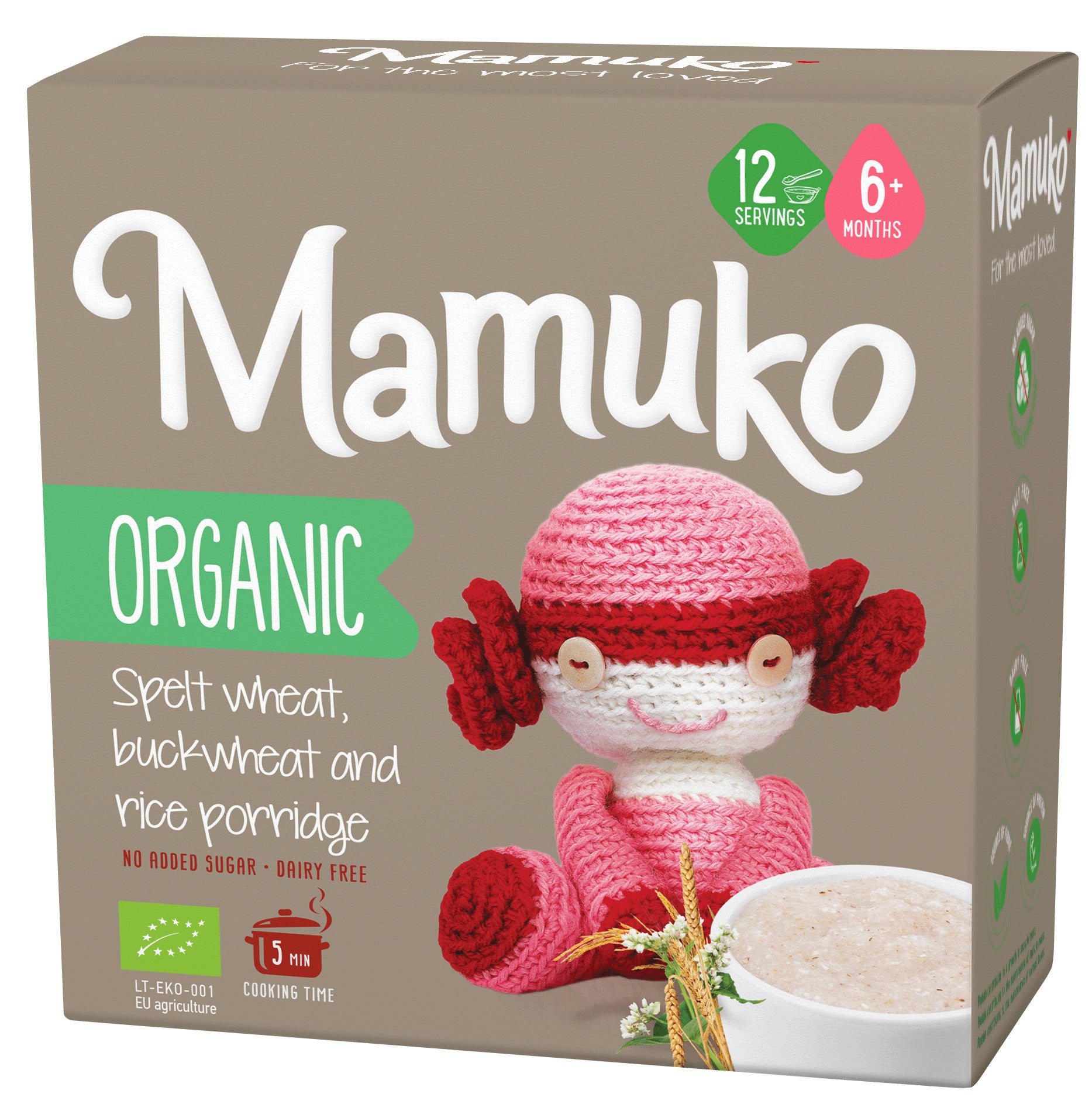 Porridge din 3 cereale spelta, hrisca si orez bio  6+ luni 200g Mamuko