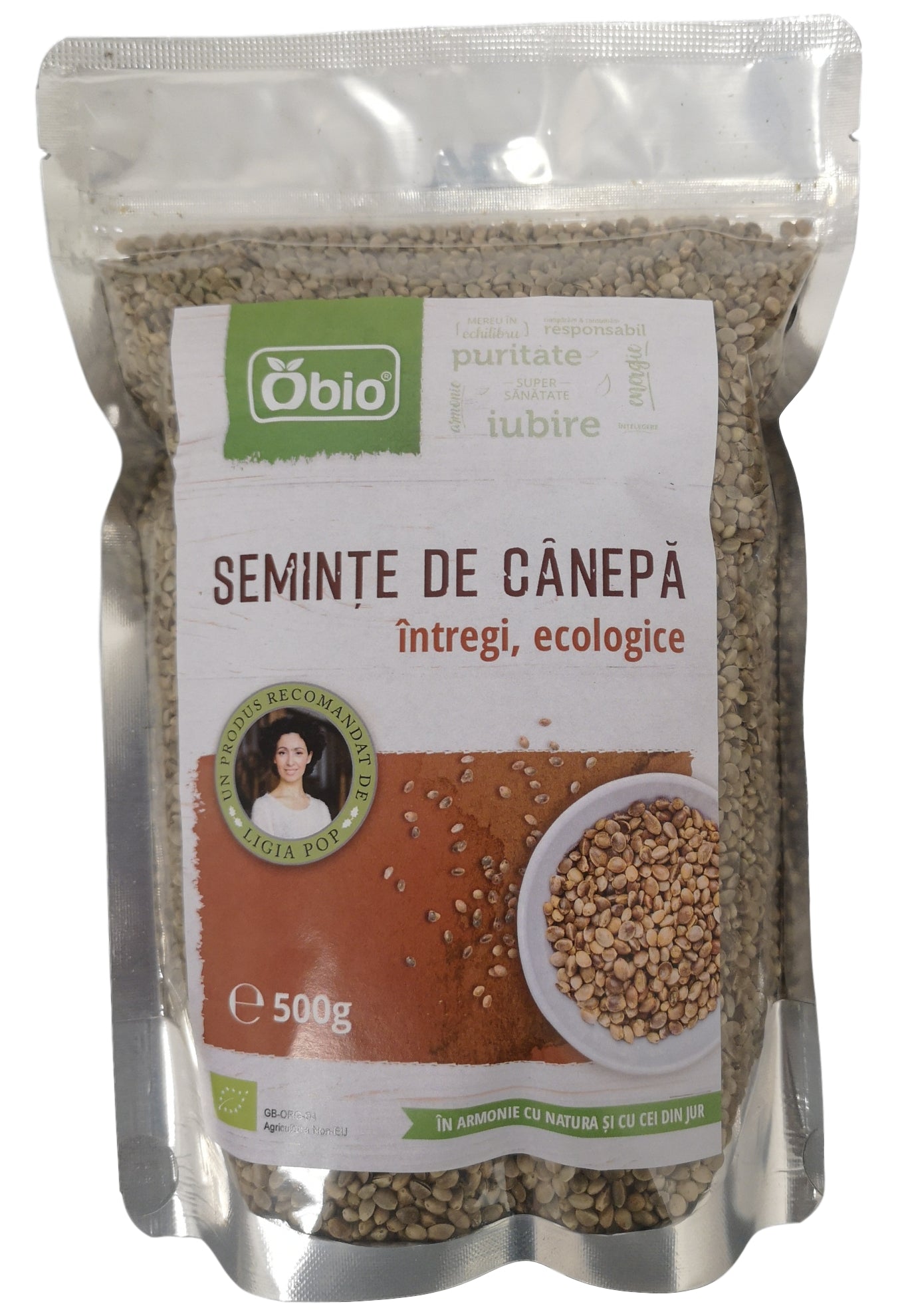 Seminte de canepa intregi bio 500g Obio