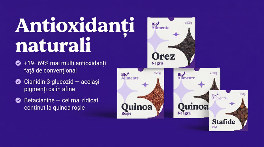 Orez negru · Quinoa roșie · Quinoa neagră · Stafide bio