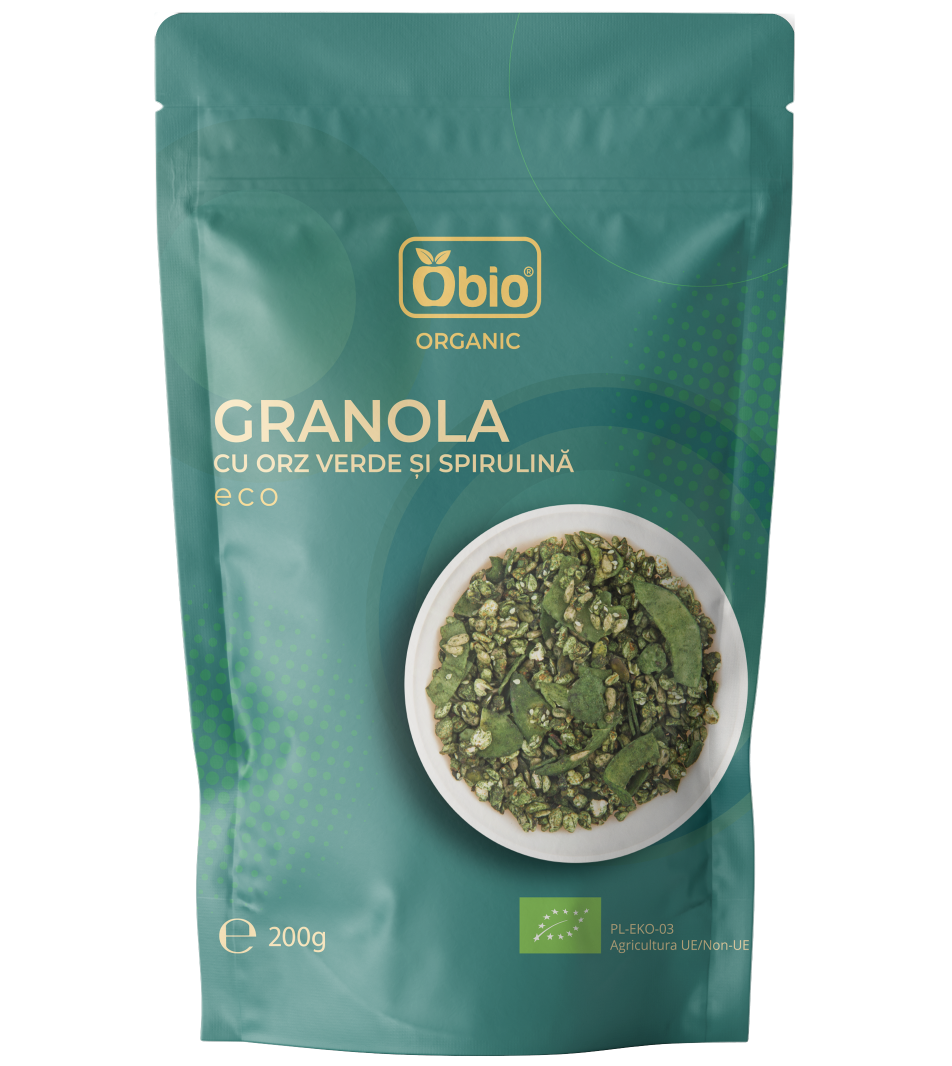 Granola cu orz verde si spirulina bio 200g Obio