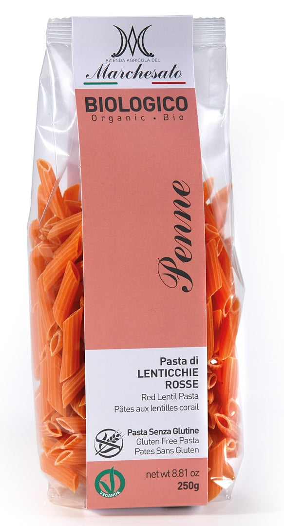 Penne din linte rosie bio 250g Marchesato